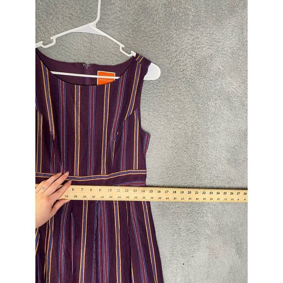 Modcloth womens Aline purple striped knee length dress belted round neck M - Picture 8 of 10